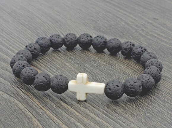 8mm noir volcanique pierre de lave xf323 v croix rouge bleu rouge turquoise Yoga élastique fil ajuster perle pierre Bracelet bracelets: 8