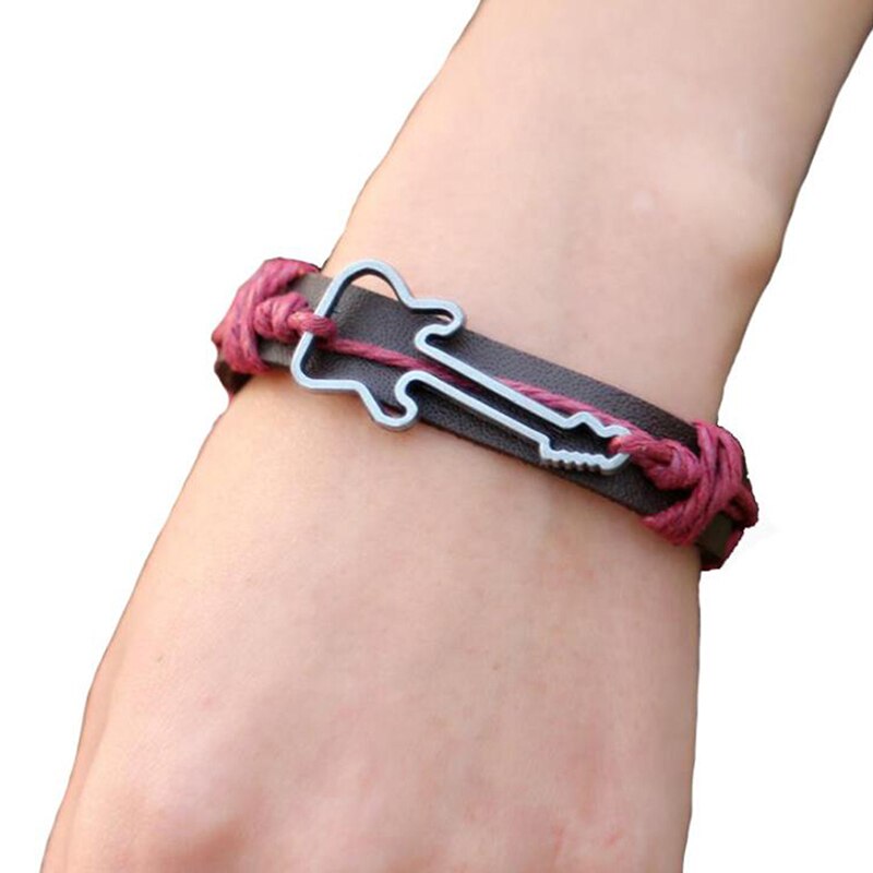 Modieuze Gitaar Vorm Charm Weave Pu Lederen Heren Armbanden Voor Vrouwen Homme Femme Mannelijke Sieraden