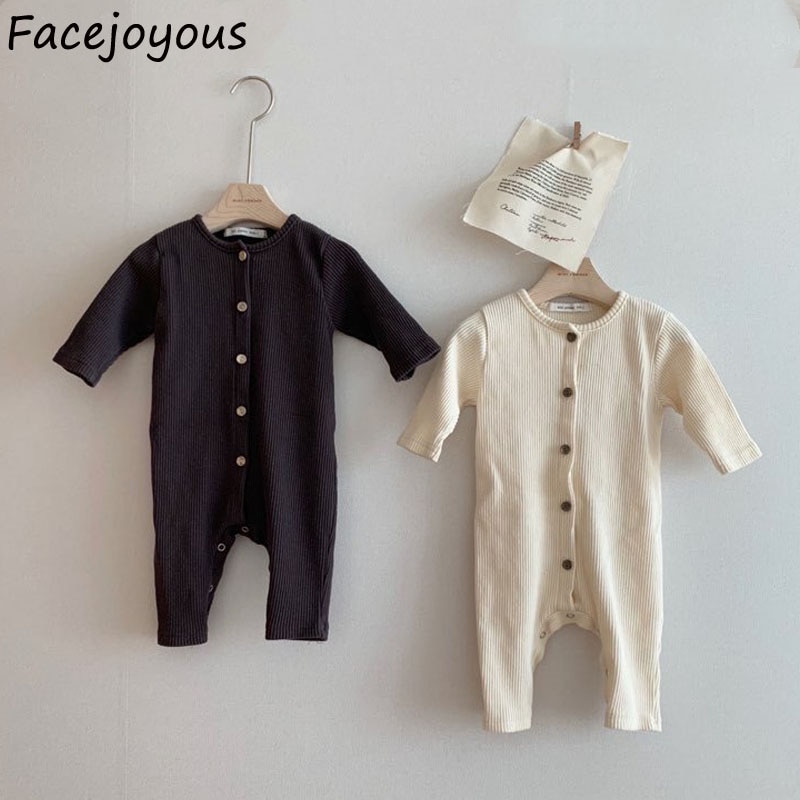 Bebê recém-nascido traje infantil dos miúdos do bebê meninas meninos roupas de algodão manga longa com nervuras macacão de volta remendo macacão do bebê onesie 0-24m