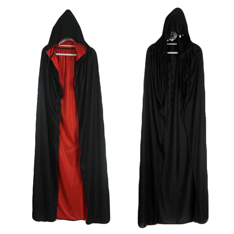 Unisex Halloween Witch Cloak Reversible Double Layer Vampire Cosplay Hooded Cape