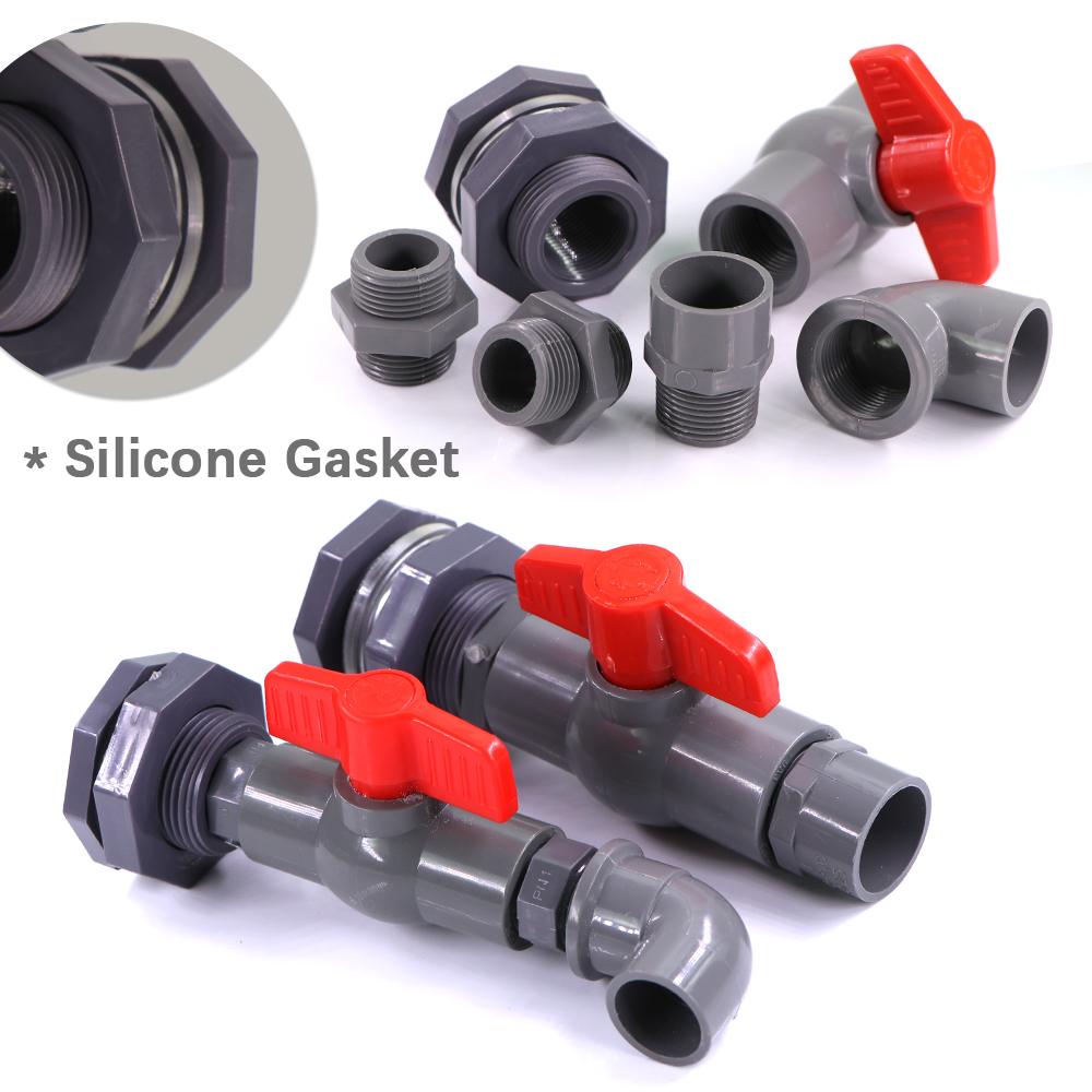 1/2" 3/4" 1" PVC Ball Valve Water Fish Tank Adapter Garden Irrigation Aquarium Pipeline Inlet Water Drain Joint Connect Repair