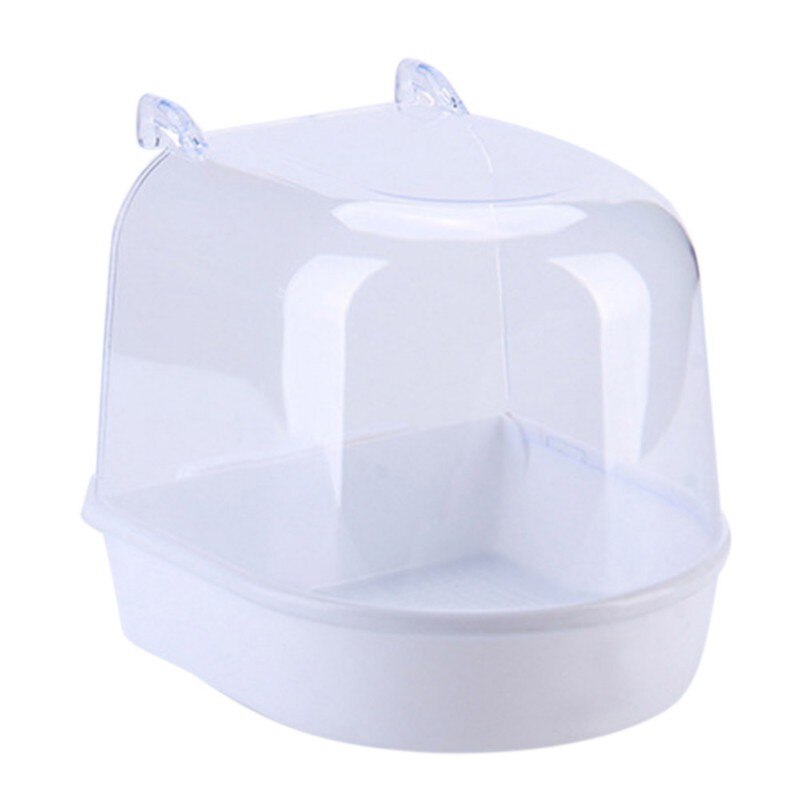 Caja de baño de plástico para aves, bañera de agua para aves, cuenco para mascotas, loros, periquitos, jaula colgante para aves, 1 unidad: Blanco