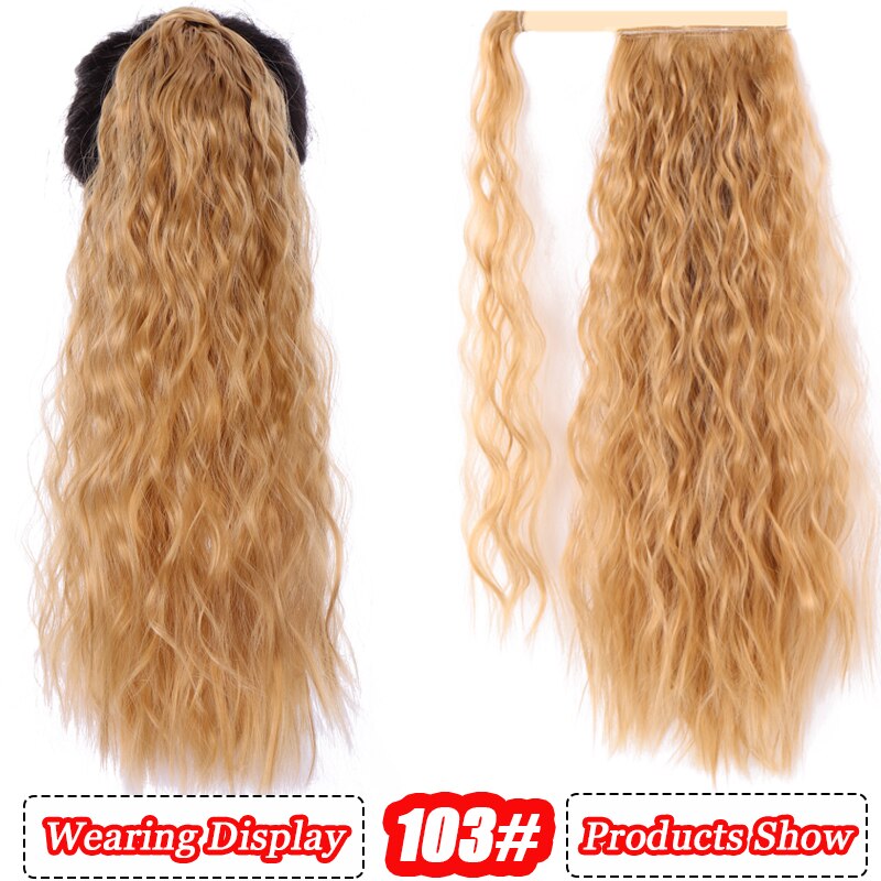 AILIADE Women Long Corn wavy Wrap Around Magic Paste Ponytail Hair Extension Resistant High Temperature Hairpieces Synthetic: 4/30HL