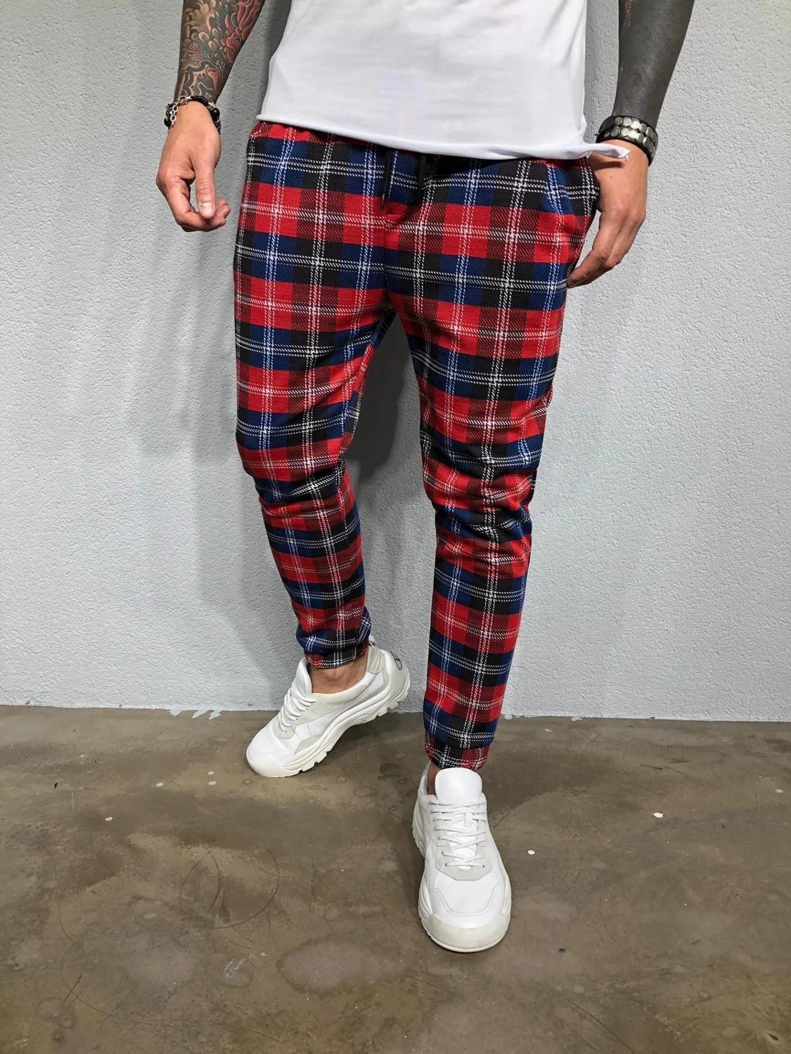 hommes pantalon ajusté à carreaux pantalons décontractés joggeurs Jogging pantalon maigre grande taille hommes pantalon