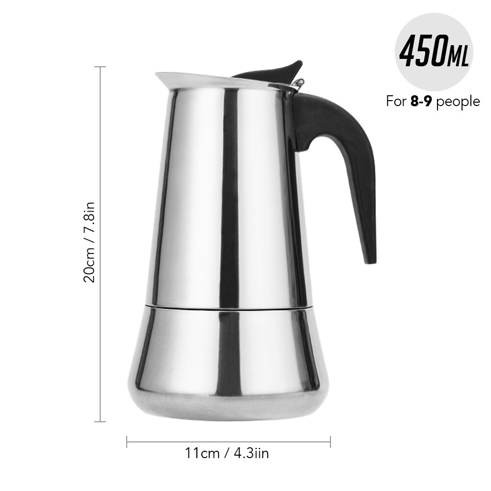 Stainless Steel Stovetop Coffee Pot Espresso Coffee Maker Kettle 100ML / 200ML/300ML / 450ML / 600ML Outdoors Indoors Cafeteira: 450ml