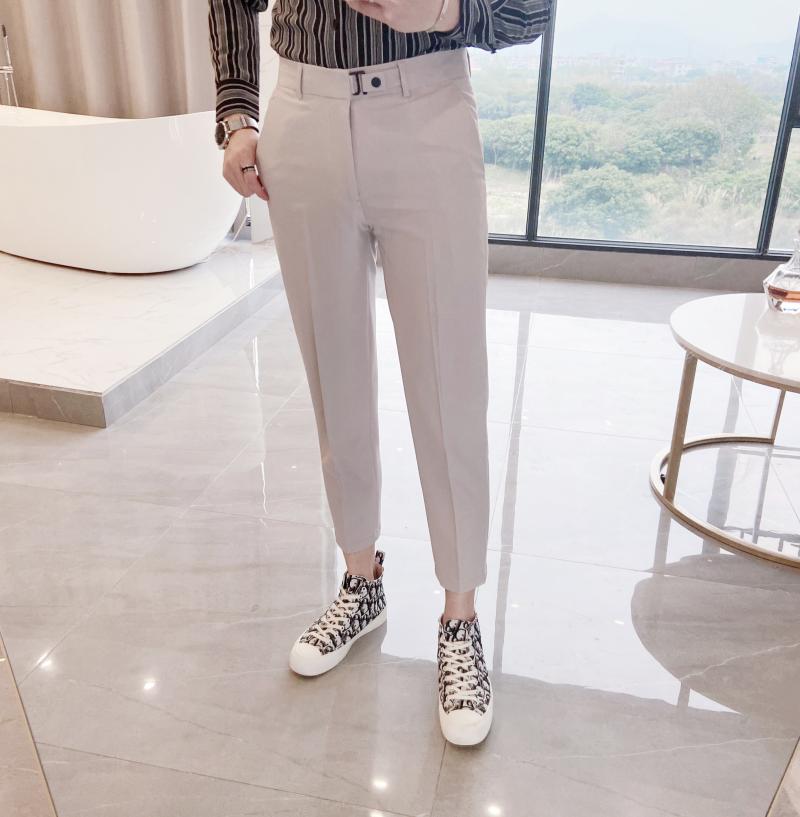 Menn business casual slim fit dressbukse herre ensfarget vintage ankellange buksebukser smart casual glidelåsgylf 1114