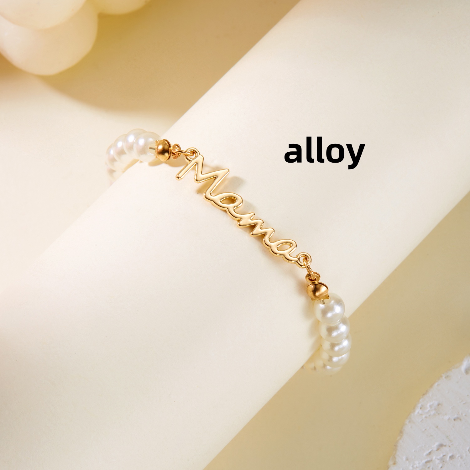 Pulseras con colgante de mamá con letras de perlas de imitación, dijes de , pulsera de cadenas de acero inoxidable para mujer, joyería, para el día de la madre: Estampado en caliente