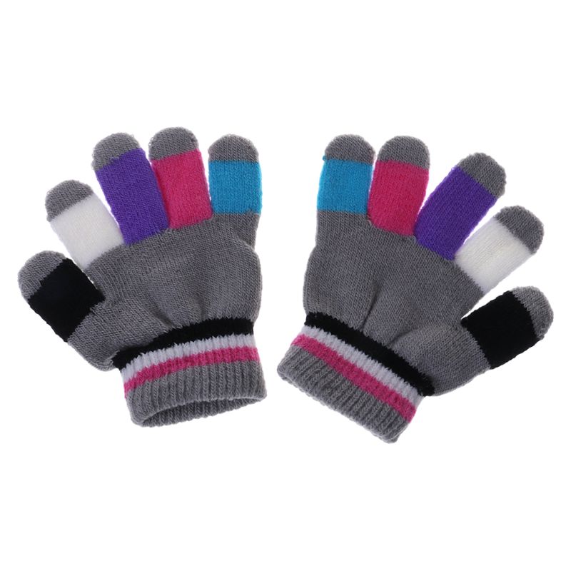 Gants pour enfants | 1 paire, gants chauds d'hiver pour enfants, rayures colorées, tricotés, solide, multi-couleurs élastiques, pour garçons et filles