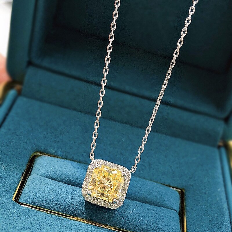 Oevas 100% 925 sterling silber 7*7mm rosa gelber diamantanhänger mit hohem kohlenstoffgehalt für damen funkelnder hochzeitsschmuck: Gelb