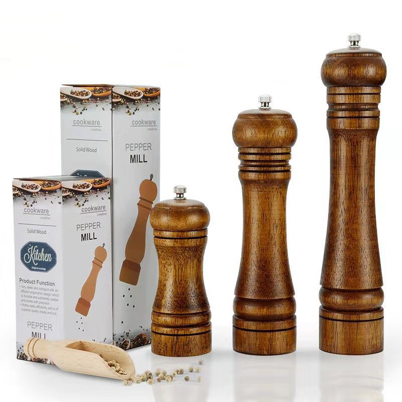 Molinillo de especias de madera de roble clásico, juego de molinillos de condimentos de mano, núcleo de molienda de cerámica, herramientas para barbacoa, 5, 8 y 10 pulgadas