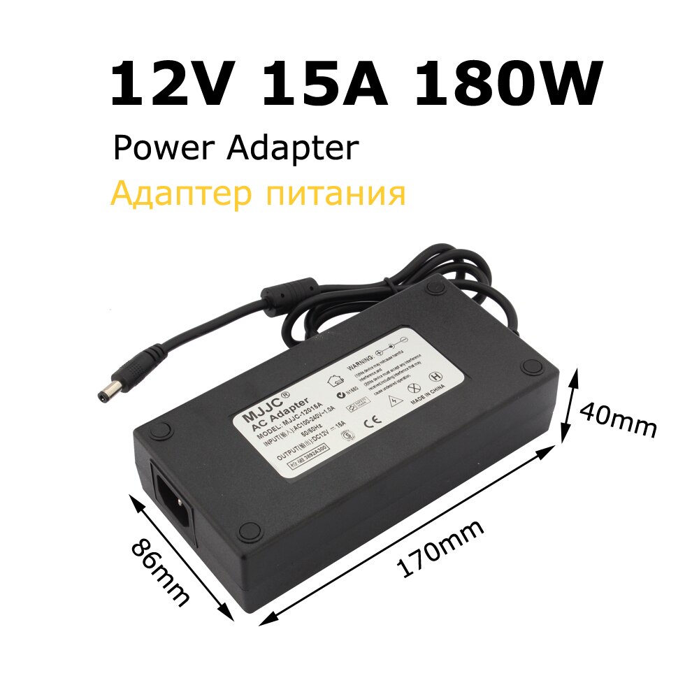 12 Volt Power Supply Unit 12V 15A Power Adapter 110V 220V to DC 12V LED Transformer 180W 12V LED Driver for LED Strip Light
