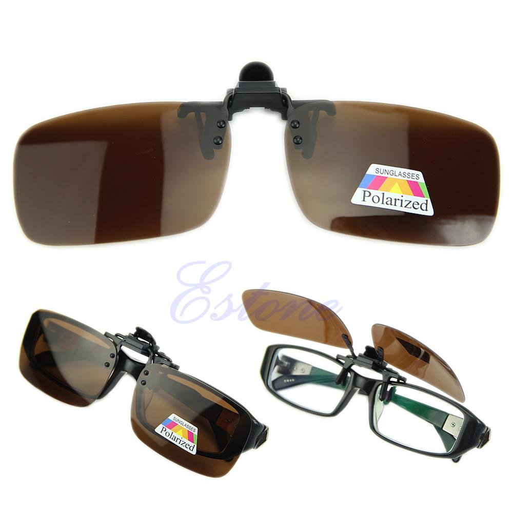 Driving Glasses Polarized Day Night Vision Clip-on Flip-up Lens Sunglasses: Brown