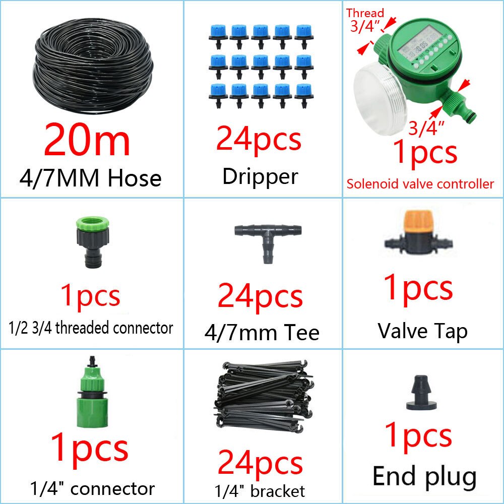 DIY Drip Irrigation System Automatic Watering Garden Irrigation Micro Drip Watering Kits with 8 Holes Drippers Sprinklers: 20MxController