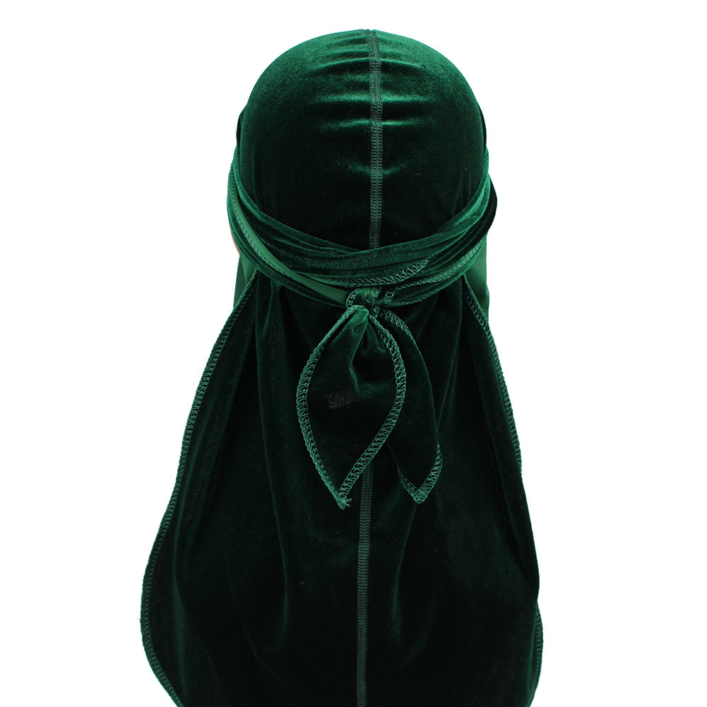 Durag – Bandana respirant en velours pour hommes et femmes, couvre-chef à longue queue, solide, bandeau de basket-ball de rue, Hip hop,: dark green