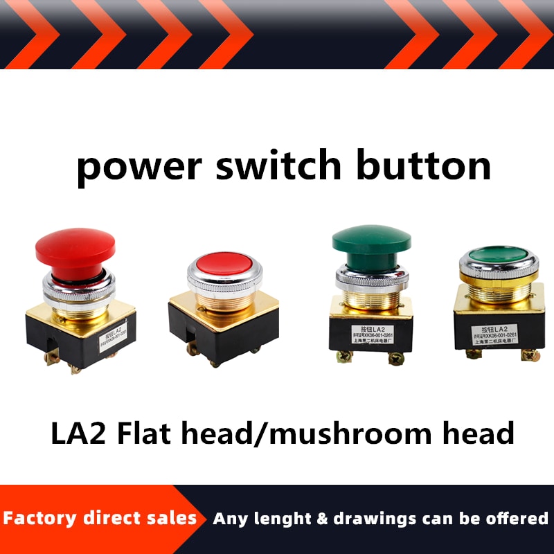 LA2 Knop Switch Self-Reset Knop Platte Kop Platte Knop Paddestoel Hoofd Installatie Kaliber 30Mm Rood Groen