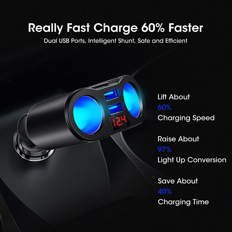 Niye 4.8a dual-usb-autoladegerät mit 2 anschlüssen, lcd-display, 12-24v zigarettenanzünderbuchsen, schnellladefunktion, netzteil und auto-styling