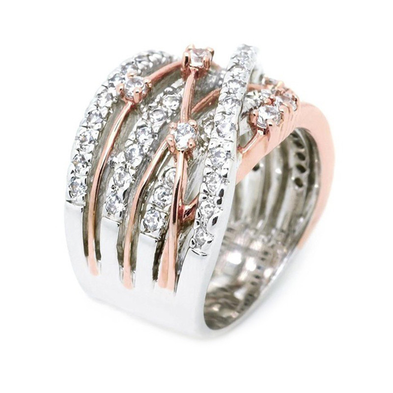 Anillos de boda clásicos de cristal para mujer, joyería de compromiso de dos tonos de circonita, Charm de lujo,