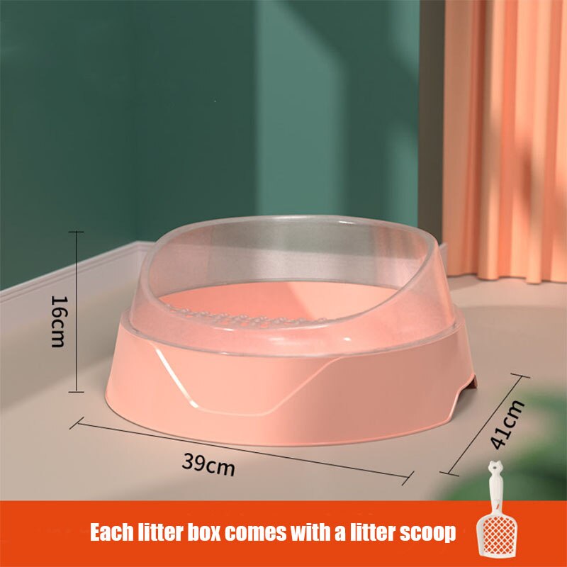 Semi-cerrado para desechos de gatos caja de baño redondo gato bandeja de arena grande pequeño Anti-splash desodorante arena gran tarta de huevo 3 Color: Small Pink