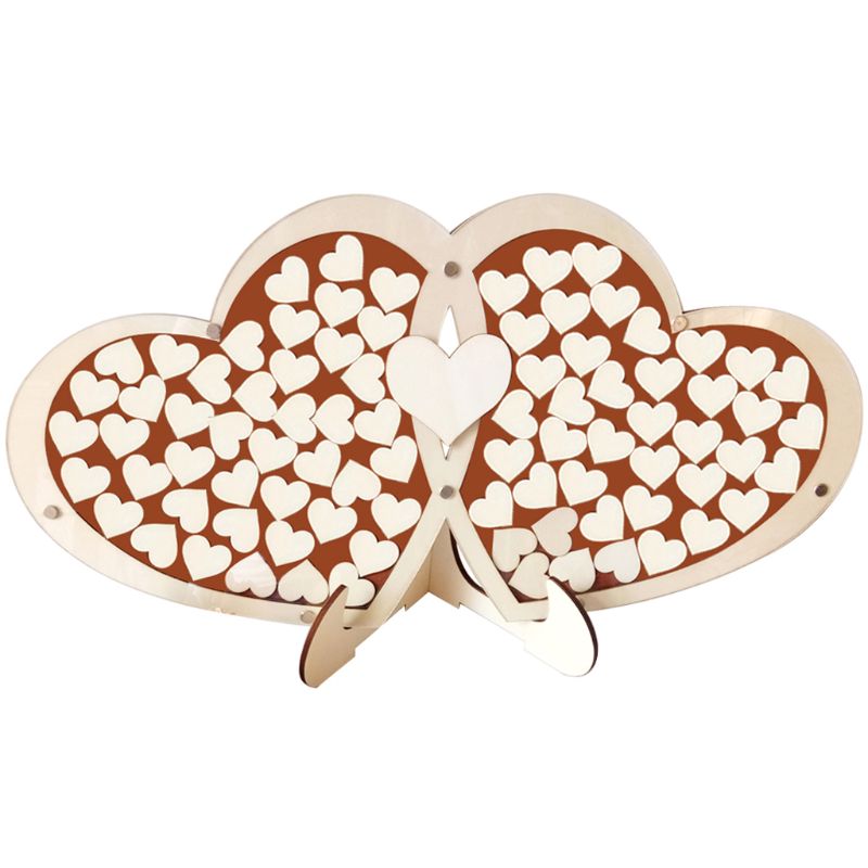 Unikt dubbelhjärta bröllop gästbok signatur skylt med 100 trä hjärtan ram rustik inredning