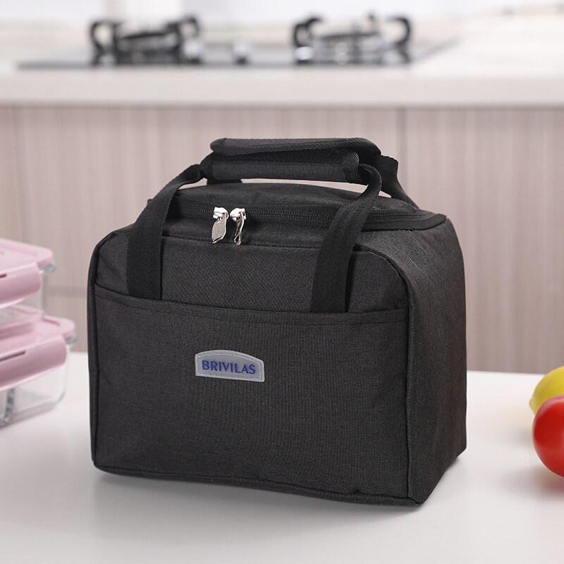 Fiambrera portátil con aislamiento térmico, bolso de mano, enfriador, contenedor de cena, bolsas de almacenamiento de alimentos escolares: Black