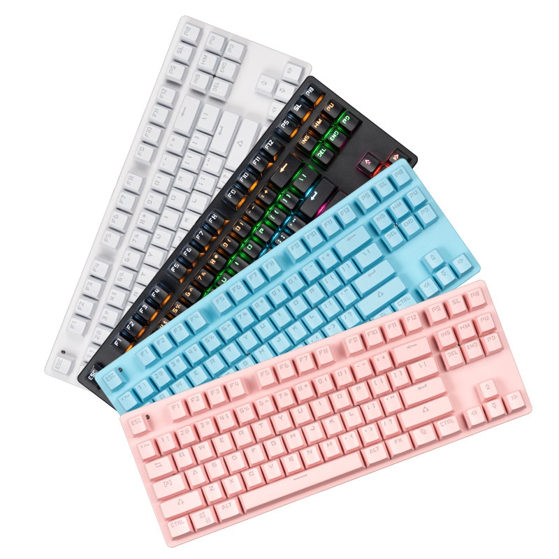 Teclado mecânico de jogos anti-ghosting RGB Mix, retroiluminado, interruptor azul, 87Key, apto para laptop, PC