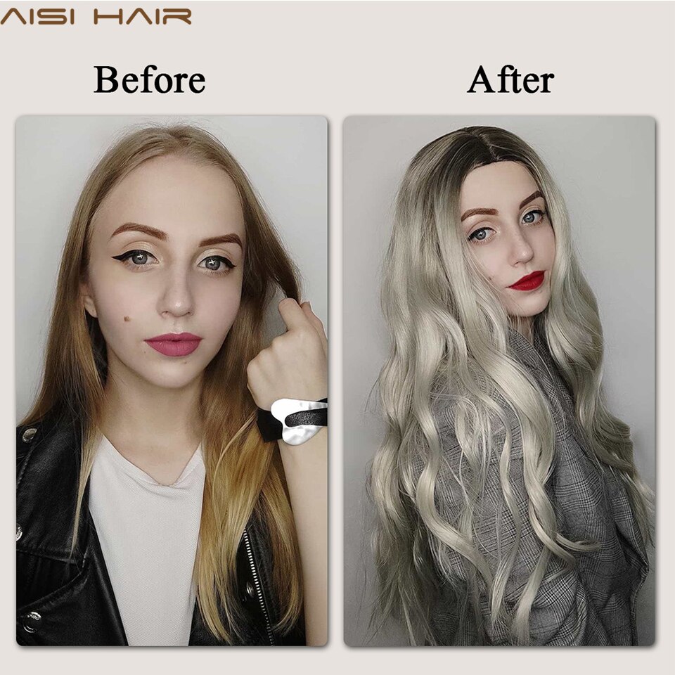 Aisi hår långa vågiga peruker ombre platina blond peruk syntetiska peruker för afroamerikanska kvinnor del sida värmebeständigt hår