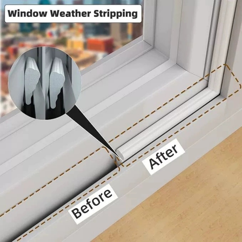 Door Window Sealing Strip Soundproof Noise Self-Adhesive Draught Exclude PU Foam Weather Stripping Door Seal Gap Filler