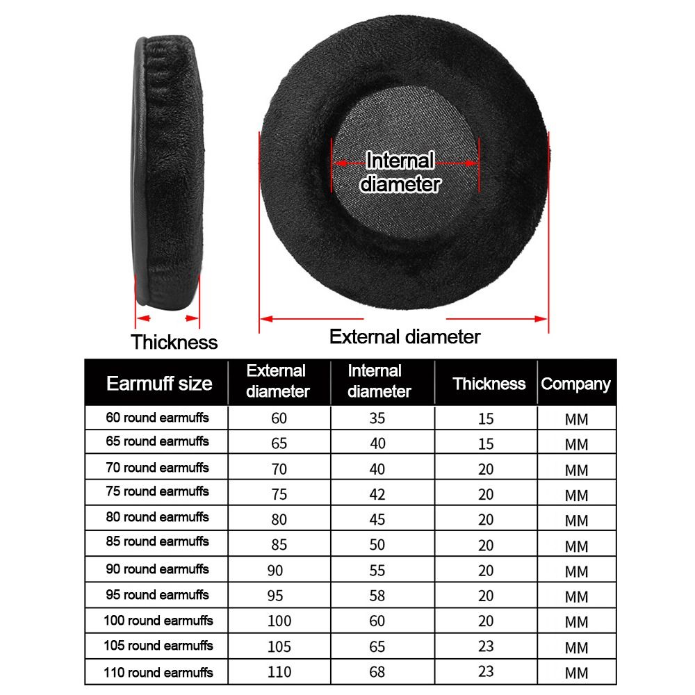 Almofadas de veludo geral para fones de ouvido, 60mm 65mm 70mm 75mm 80mm 85mm 90mm 95 100mm 105mm 110mm, substituição de almofadas para os ouvidos, 1 par
