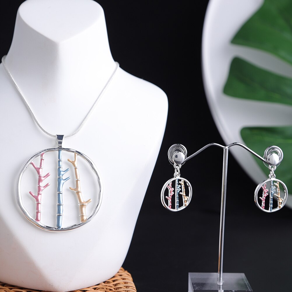 Sprzedaż Cring Coco kwiat magnolii zestawy biżuterii moda rezygnacja wisiorek naszyjniki niebieski emalia naszyjnik łańcuszkowy kolczyki dla kobiet: SE2122SIMU