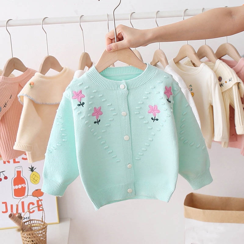 Baby Meisje Kleding Herfst Truien Ronde Hals Borduren Bloemen Baby Kleding Vest Trui Jas Kinderkleding