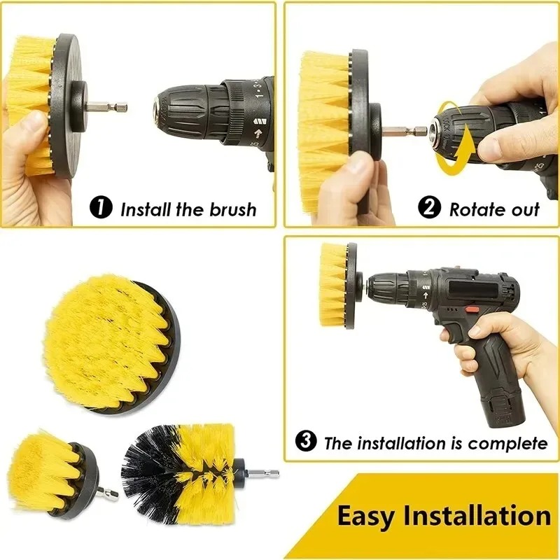 Kit de cepillo de taladro eléctrico, limpiador multiusos, herramientas de limpieza de neumáticos de coche para azulejos, baño, cocina, cepillos redondos de plástico