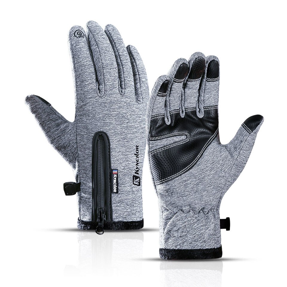 Ice Winter Fishing Fleece Gloves Men Cycling Waterproof Anti-Slip Full Finger Hunting Outdoor Equipment Gear Accessories: Grey / S