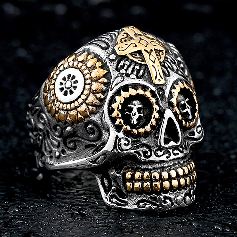 Anillo de calavera de Kapala para hombre, joyería gótica de acero inoxidable 316L, estilo Punk Rock, Hip Hop,