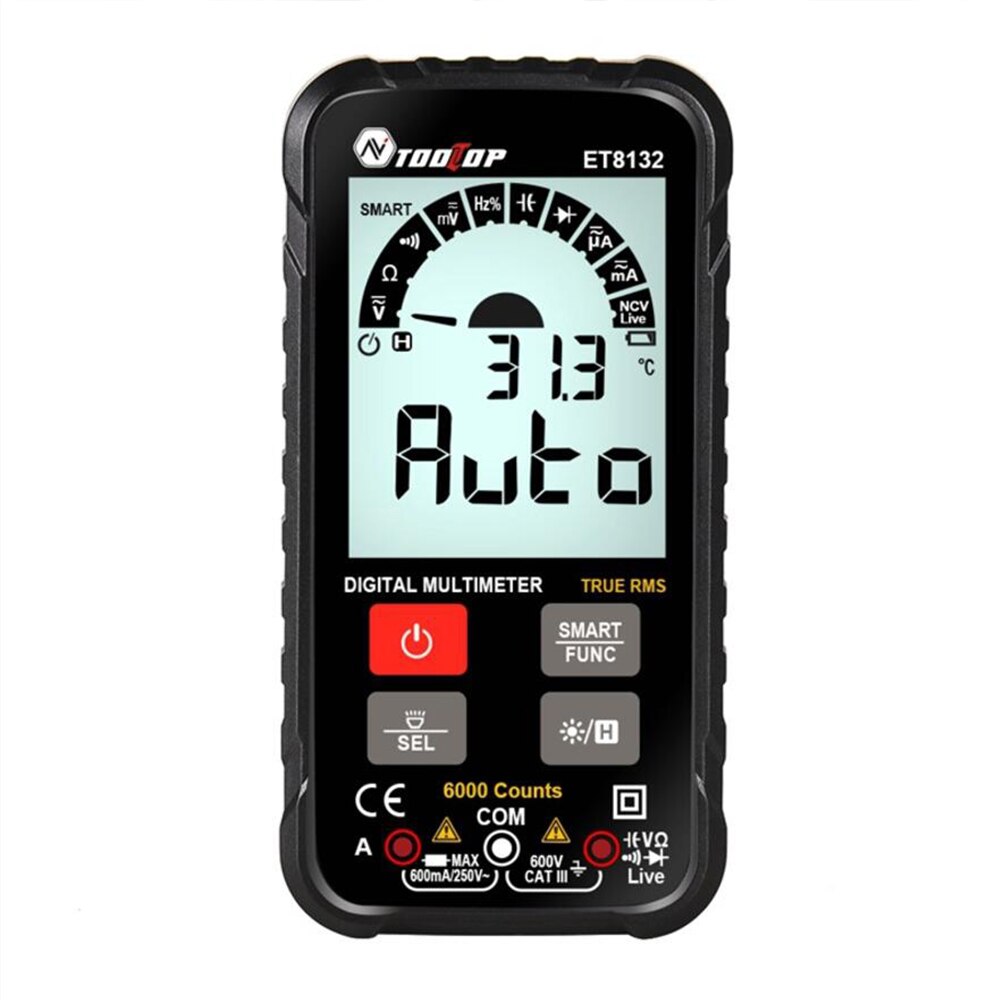 Et8132 draagbare intelligente digitale multimeter ohm capaciteit hz ac/dc/ncv/advanced multimeter tester