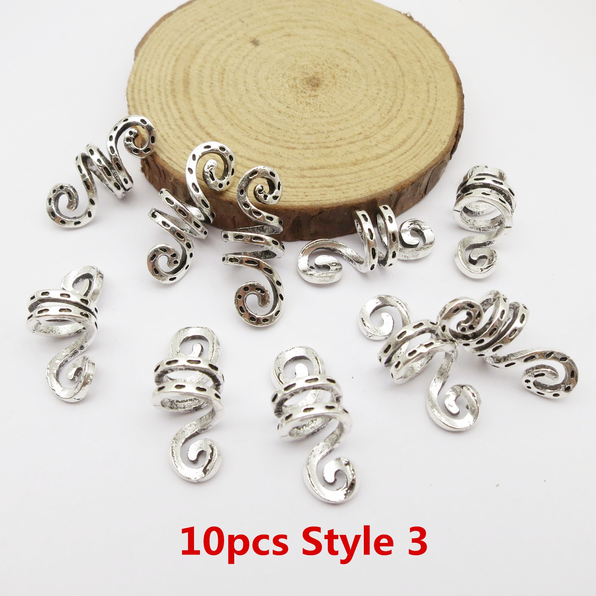 10Pcs/Pack adjustable viking hair dread Braids dreadlock beard Beads cuffs clips for Hair Rings women men accessories: 10pcs Style 3
