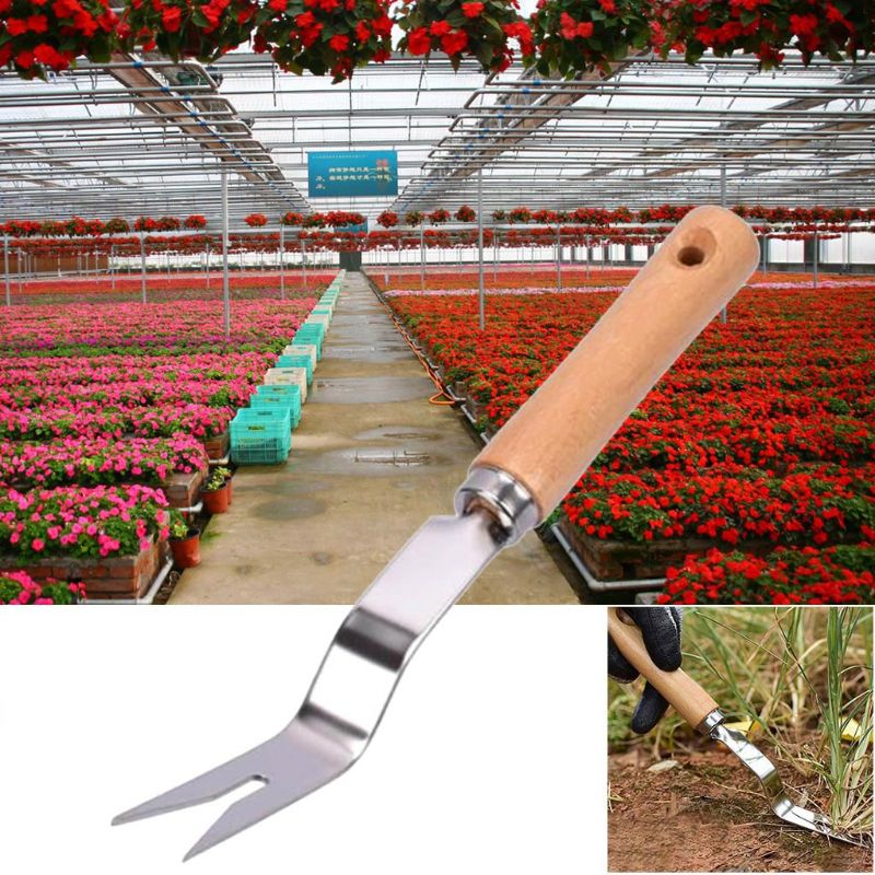 Kevyt puutarha manuaalinen istutus kitkeminen haarukka ruohonpoistoaine puukahva  e7cb