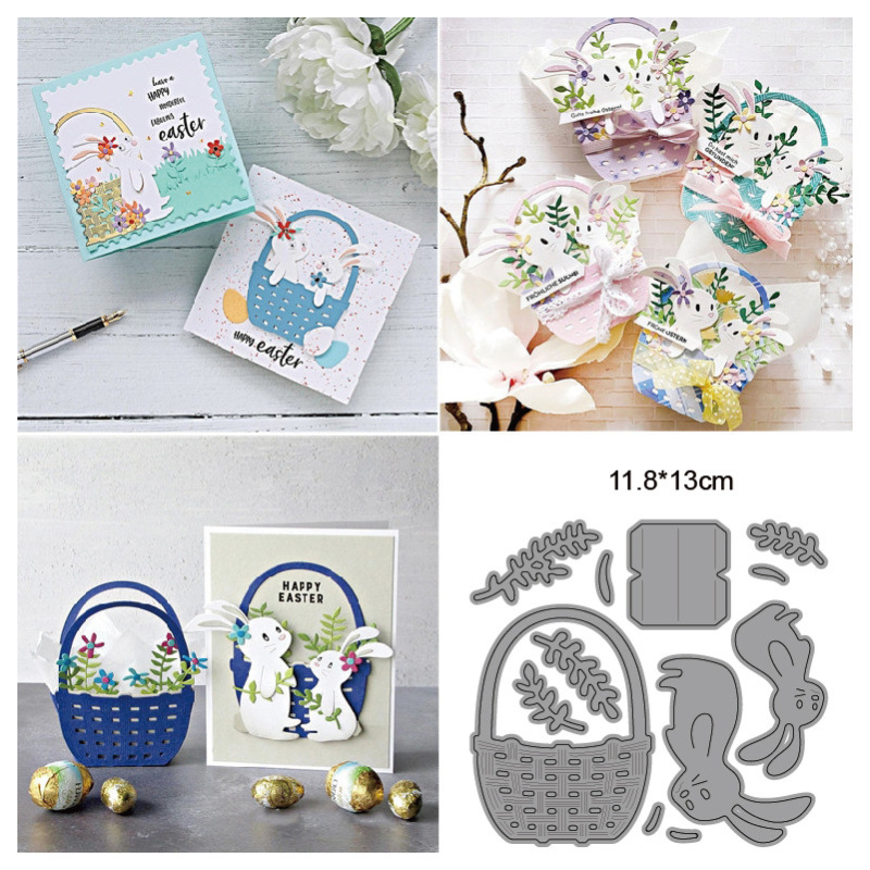Tecknad kanin blomma korg ram ankomst stansmönster metall scrapbooking dekoration präglad fotoalbum kort