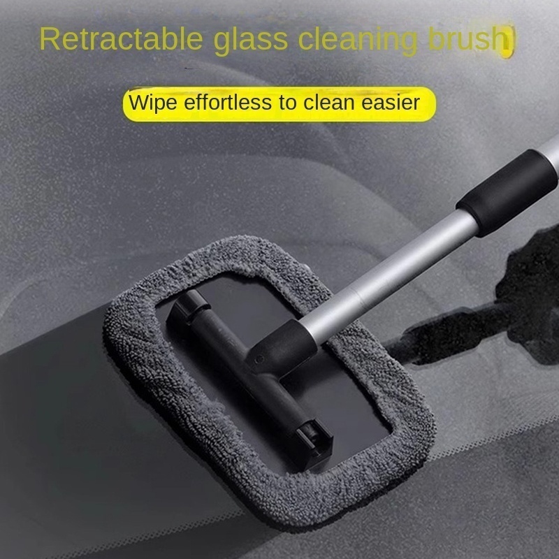 Kit de cepillo limpiador de ventanas de coche, herramienta de limpieza de parabrisas de microfibra, limpiaparabrisas de lavado de vidrio Interior de coche, almohadilla de tela reutilizable con mango largo
