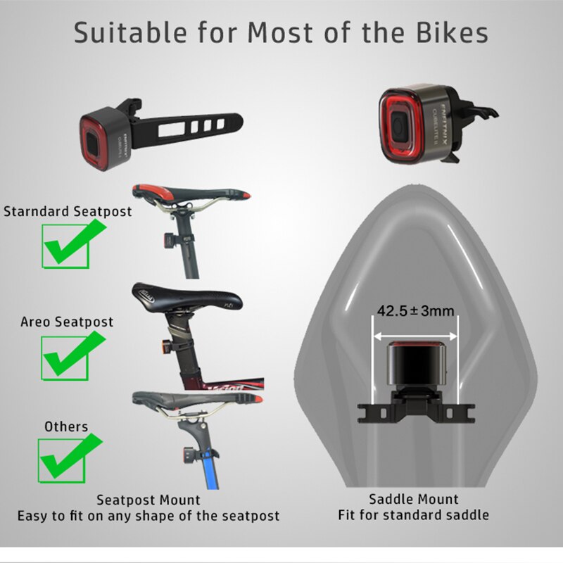 Cykel enfitnix cubelite 2 cykel lommelygte cykel bag smart baglygte bremseføler vandtæt led lys sadel sadelpind lys