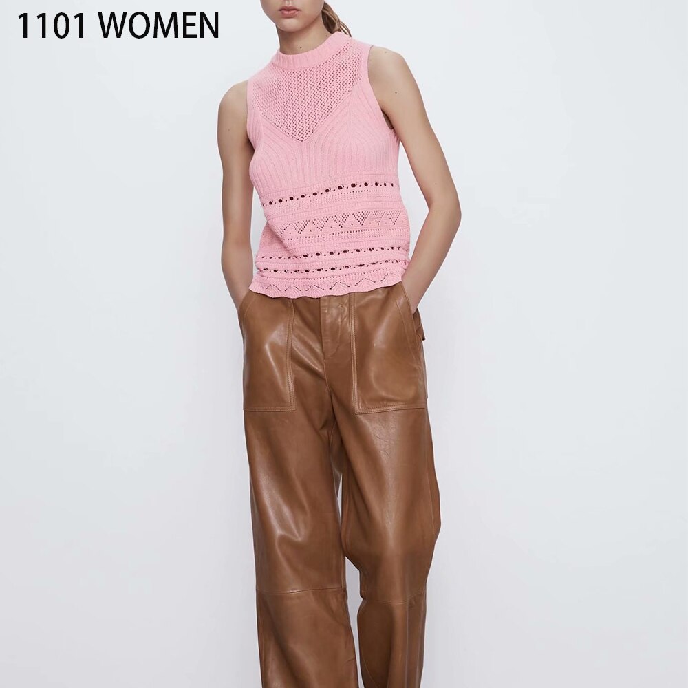 haut pour femme rose solide tricoté sans manches col rond pull décontracté style ample femme femme vêtements