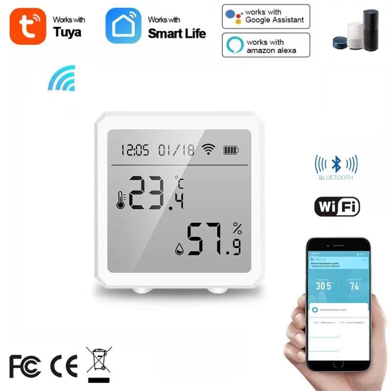 Wifi+Bluetooth Tuya Smart Temperature And Humidity Sensor Can Be Connected To Hotspots, With Alarm Function, Support Smart Life