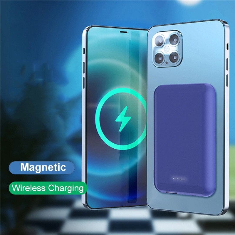 CASEIER Magnetic Wireless Charger 5000mAh Mini Power Bank For iPhone 12 Pro Max Magnetic External Battery Portable Powerbank: Blue