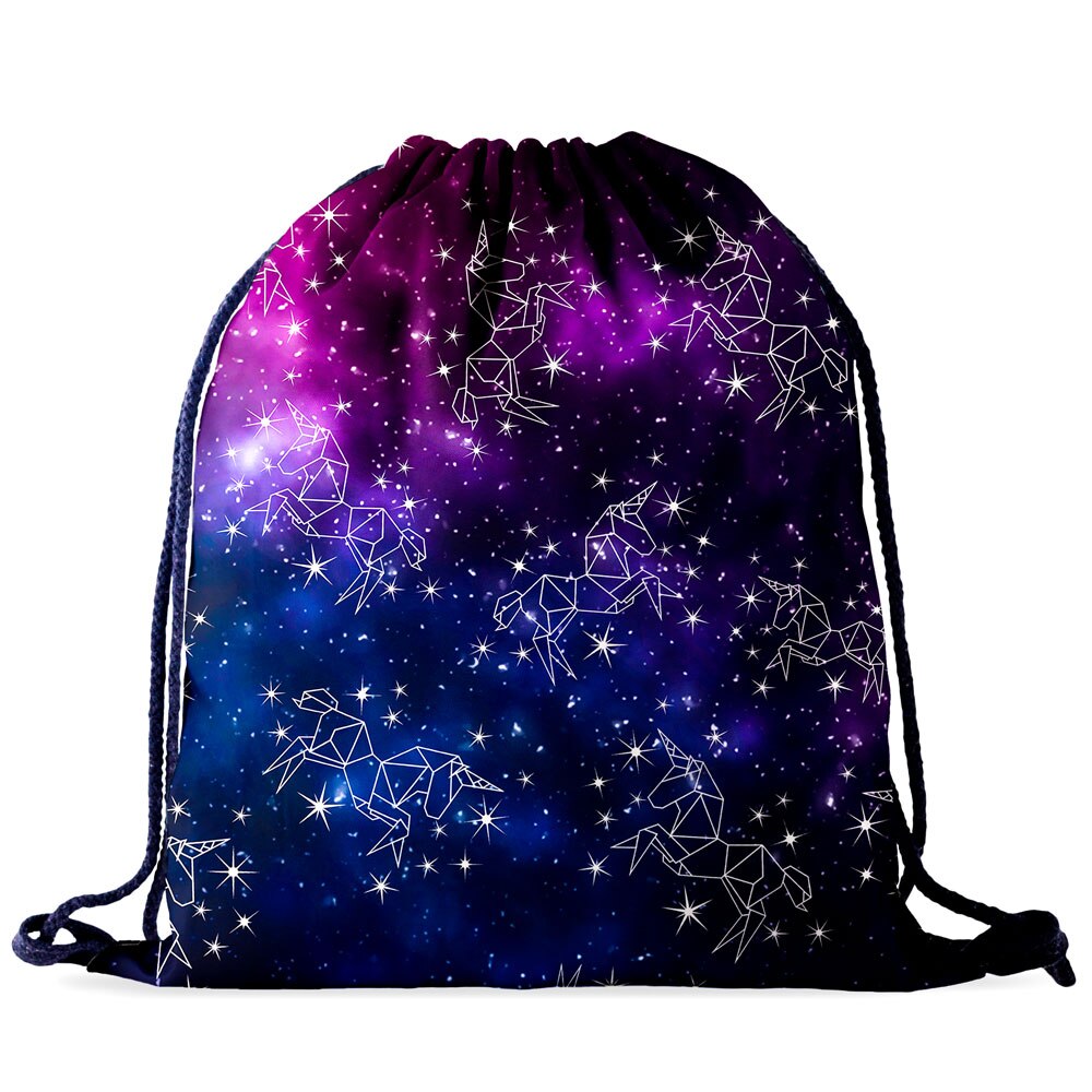 Quem se importa unicórnio saco céu estrelado cordão mochila feminina ginásio moda 3d impressão portátil à prova dwaterproof água esporte saco de viagem