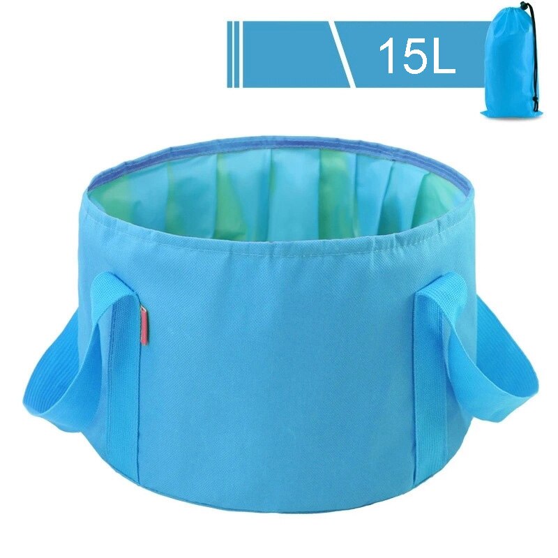 GOALONE 15L Inklapbare Voet Wastafel Draagbare Duurzaam Camping Water Emmer Opvouwbare Reizen Voetbad Wastafel met Draagtas: Sky Blue