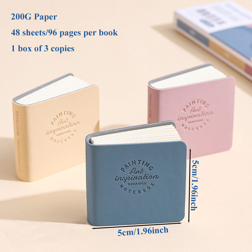 3Pcs 50x50mm Pocket Drawing Book blanks Water color Thick Paper Mini Sketchbook 200g 48sheets Marker Painting Paper Art Supplies: pink