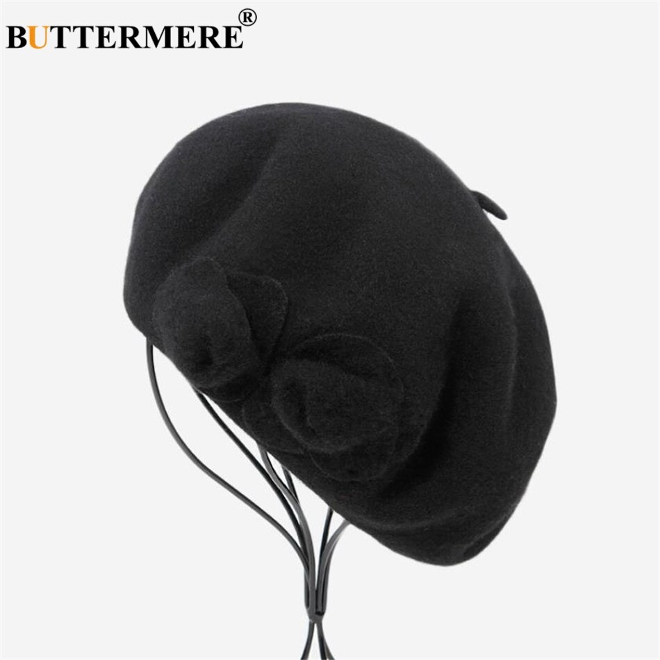 Buttermere uld baret fransk hue vinterhatte til kvinder blomst rød flad kasket dame pige baretter kvindelig knogle tocas malerhat