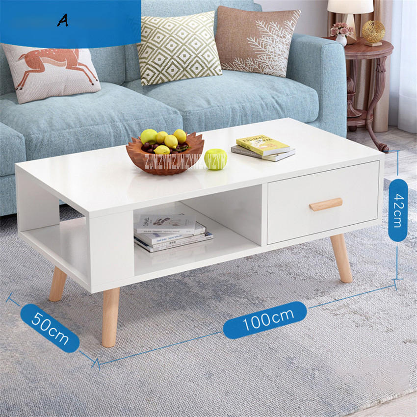 BO-003 Minimalist Modernity Living Room Tea Table Rectangular Side Table 1-Drawer Modern Teapoy Solid Wooden Leg Coffee Table: A