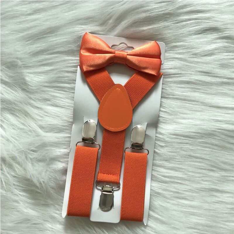 Bow Tie Suspenders Set For Baby Boys Elastic Solid Color Y-Back Braces Adjustable Suspender Children Matching Tuxedo Suit Brace: Orange