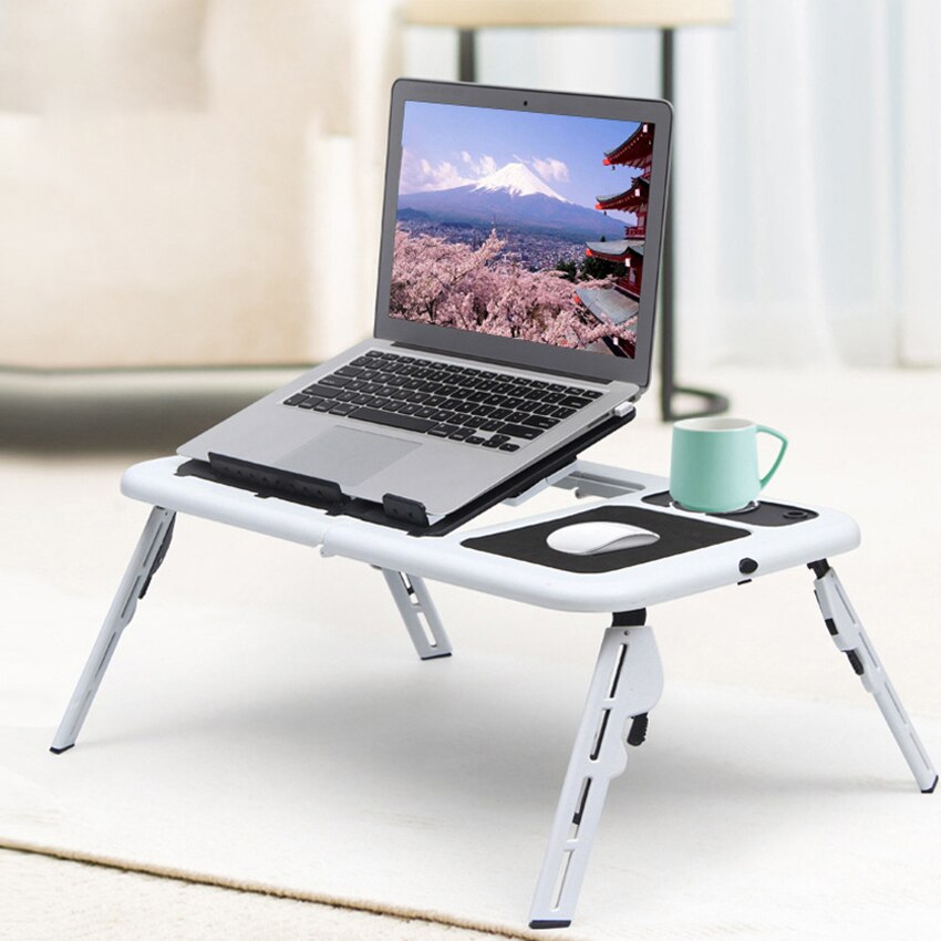 Taşınabilir katlanır dizüstü bilgisayar masası soğutma fanı ile ayarlanabilir yatak Lapdesk bilgisayar masası tutucu dizüstü bilgisayar masası standı Mouse Pad ile