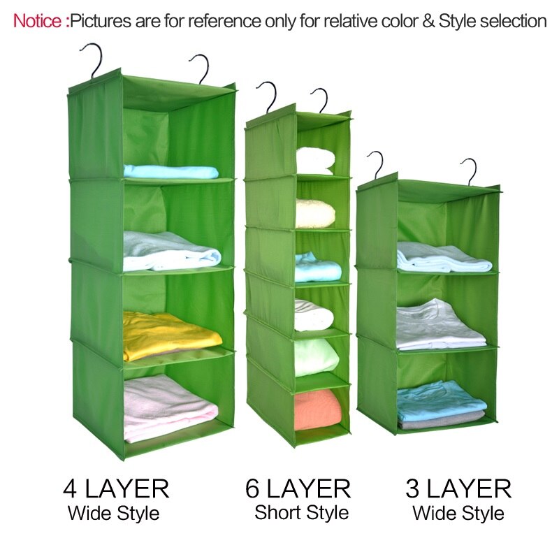 Lesort Thuis Opknoping Kleding opbergtas (Muti Rekken) duurzaam organiseren Planken Eco-Vriendelijke Closet Cubby Geen lade: Green / 6 layer short style